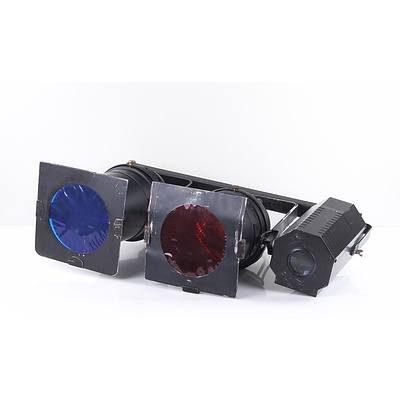 Three Mounted Stage Lights with Case