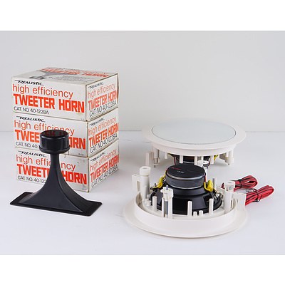 Four Realistic High Efficiency Tweeter Horns and Two In-Ceiling Mounting Speakers