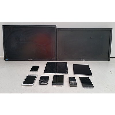 Bulk Lot of Assorted IT & Office Equipment - Monitors, Mobile Phones and Assorted Cables