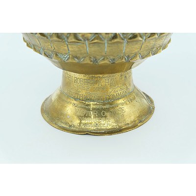 Brass Lidded Rose Bowl with Repousse and Inscription to Victor O Jose Commodore AFP Commander SWC June 1971