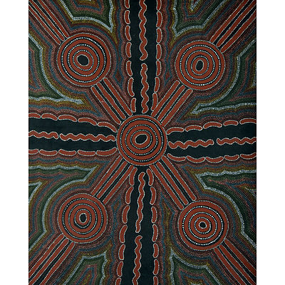 PETYARRE, Dorrie, Untitled. Inscribed verso with artist's name & cat 92D122. Stretcher inscribed 'Commissioned by Delmore' Acrylic on Canvas