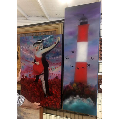 LODGE, Annette (b.1955) (2) 'Inside the Beagle Channel,' 2006 (122x40cm); & 'Tango de la Boca,' 2006 (91x61cm). Both ex Soho Galleries, Sydney Oil on Canvas (2)