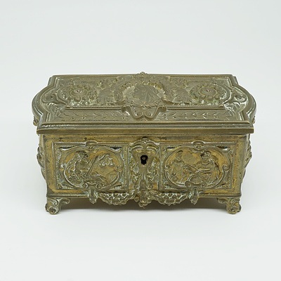 French Cast Brass High Relief Jewellery Casket Late 19th Century