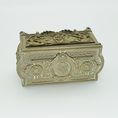 French Cast Brass High Relief Jewellery Casket Late 19th Century