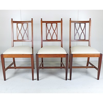 Three Sheraton Revival String Inlaid Mahogany Chairs Early 20th Century