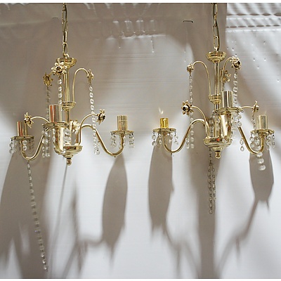 Group of Three Chain Hanging Floral Decorated Electroliers