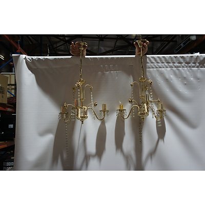 Group of Three Chain Hanging Floral Decorated Electroliers