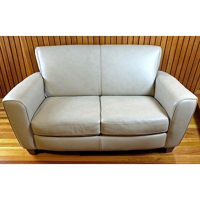 Natuzzi Italian Made Latte Coloured Leather Couches and Chairs