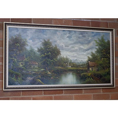 European River Scene Oil on Canvas