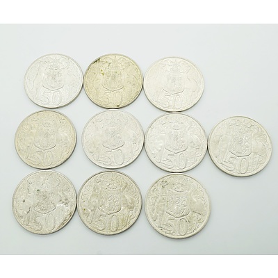 Ten 1966 Australian Round 50 Cent Coins
