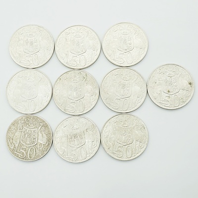 Ten 1966 Australian Round 50 Cent Coins