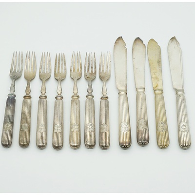 Silver Plated Fish Forks and Knives for Four Monogrammed CFC