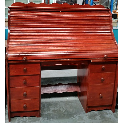 Lacquered Pine Roll Top Desk