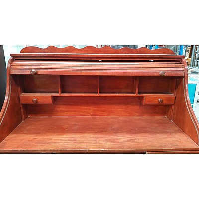 Lacquered Pine Roll Top Desk