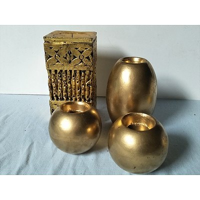 4 x gold painted candle holders