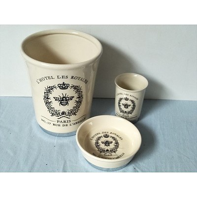 3 piece Morgan and Finch Poitiers Stoneware Bathroom accessories set (L'Hotel Des Royales - No. 17 Rue De L'abeille Paris)