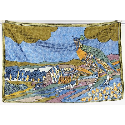 Kashmir Hand Made Crewel Work Rug with Peacock Motif