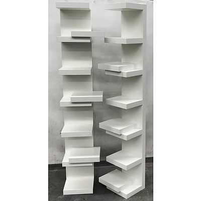 Two White 7 Shelf Display with Six Floating Shelves