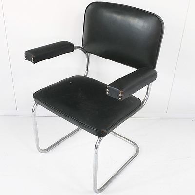 Bendix 1950's Green Leather Upholstered and Chrome Cantilever Armchair