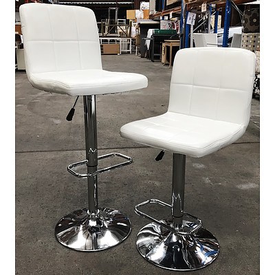 2 White PU Leather Stools - Ex Demonstration