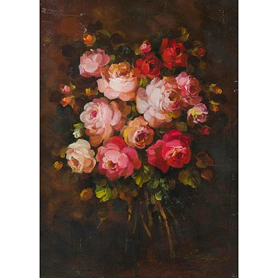 HALLAM Sylvia, 'Roses', oil on board