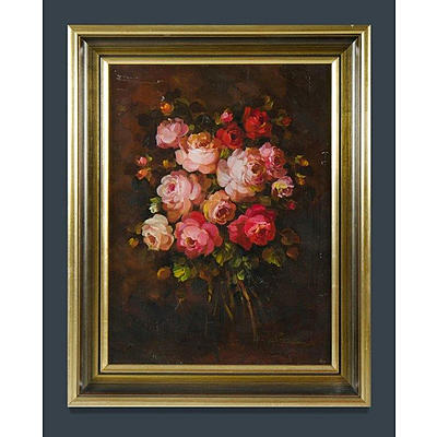 HALLAM Sylvia, 'Roses', oil on board