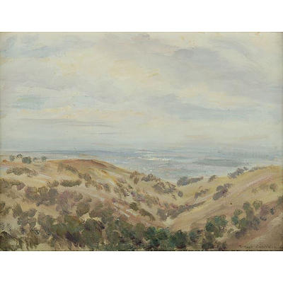 CAMPBELL Robert Richmond (1902-1972), South Australian Landscape from the Hills, 1964., Oil on Canvas Board