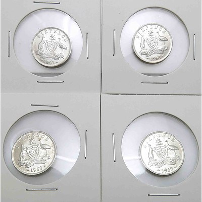 Australia Silver Queen Elizabeth II Sixpences 1963 (x4)