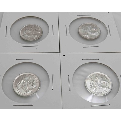 Australia Silver Queen Elizabeth II Sixpences 1962 (x4)