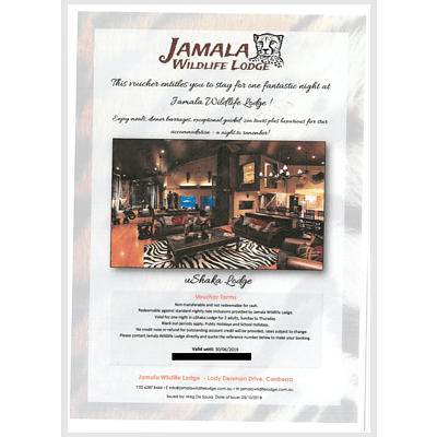 Jamala Wildlife Lodge Gift Voucher - Valued at $1,150.