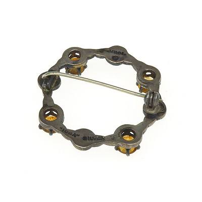 Sterling Silver Kilt Brooch With Four Citrine Stones in Claw Setting, Stamped Inoa