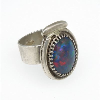 Sterling Silver Ring with Imitation Opal