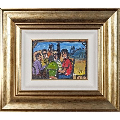 Pro Hart (1928-2006) The Card Game Oil on Board