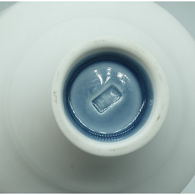 Victor Greenaway (1947-) Scalloped Banded Porcelain Bowl with Yellow Internal Glaze