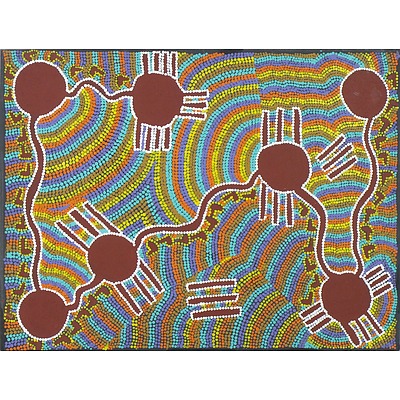 Alma Nangala Robertson (Yuendumu 1969-) Watiyawarnu Jukurrpa (Seed Dreaming) Oil on Canvas