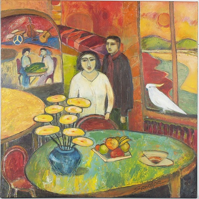 Sandipa Gould (Dates Unknown) Intermission Cafe IV, Mixed Media on Canvas