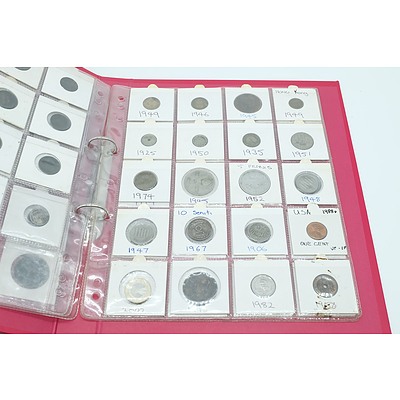 Collection of Various Foreign Coins Including 1988 U.S One Cent Coin, 1936 Half Penny and More