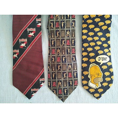 3 Retro 1990s mens ties - Essendon AFL Club Cricket pattern & Homer Simpson