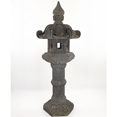 Large Japanese Carved Volcanic Rock Pagoda Garden Lantern