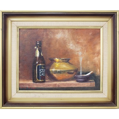 Nancye McGuigan (1943-) Brass and Lager Oil on Canvas