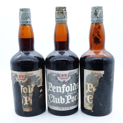 Three Bottles of Penfolds Five Star Club Port Vintage 1956