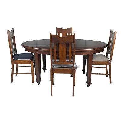 Tasmanian Blackwood Dining Table with Four Maple Chairs Early 20th Century