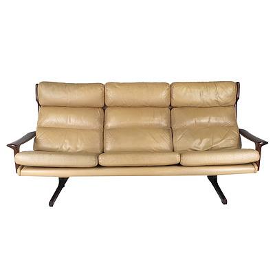 Retro Tessa T21 Leather Three Seater Lounge Designed by Fred Lowen