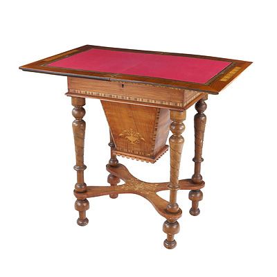 Good Late Victorian Inlaid Walnut Combination Sewing Games Table Circa 1880