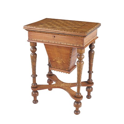 Good Late Victorian Inlaid Walnut Combination Sewing Games Table Circa 1880