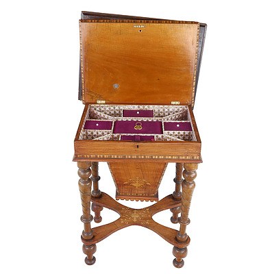 Good Late Victorian Inlaid Walnut Combination Sewing Games Table Circa 1880
