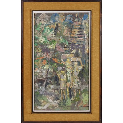 Chanthapanya Soukhaseum (Laotian) Les Ruines De Sayfong, Oil on Canvas 