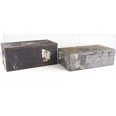 Two Large Ex Diplomatic Metal Trunks