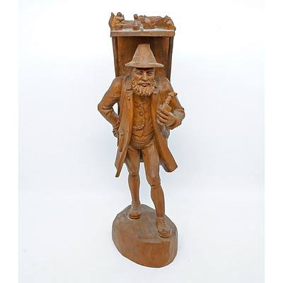 Bavarian Woodcarving of a Kraxentraeger, Oberammergau 20th Century