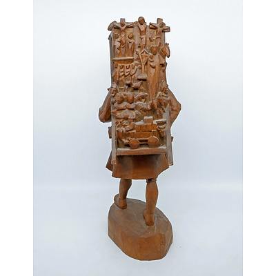Bavarian Woodcarving of a Kraxentraeger, Oberammergau 20th Century